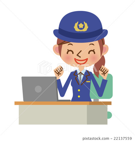 A female police officer pleased in front of a laptop A female police officer pleased in front of a laptop 22137559