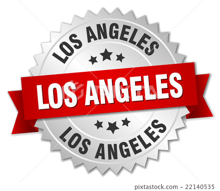 Los Angeles round silver badge with red ribbon Los Angeles round silver badge with red ribbon 22140535