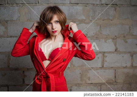 Attractive woman alluring in lingerie and coat. Attractive woman alluring in lingerie and coat. 22141183