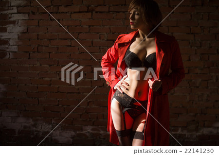 Attractive woman alluring in lingerie and coat. Attractive woman alluring in lingerie and coat. 22141230