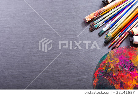 colorful paint brushes and palette colorful paint brushes and palette 22141687