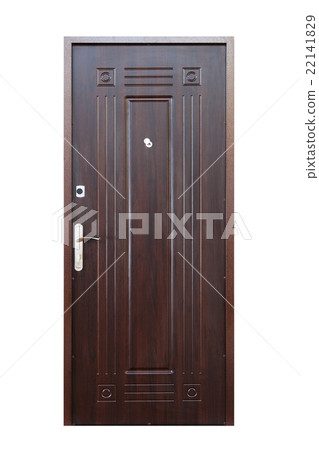 Brown wenge wooden closed door isolated on white Brown wenge wooden closed door isolated on white 22141829
