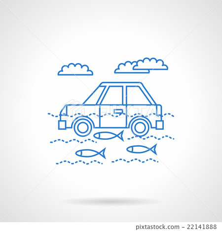 Car in river flat blue line vector icon 22141888