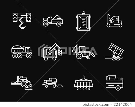 Farming machines white line design vector icons Farming machines white line design vector icons 22142064