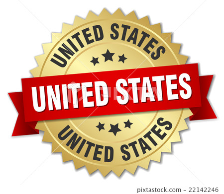 United States round golden badge with red ribbon United States round golden badge with red ribbon 22142246