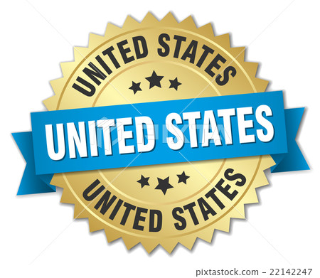 United States round golden badge with blue ribbon 22142247