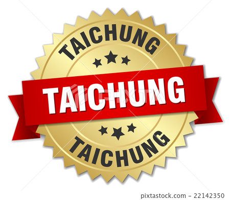 Taichung round golden badge with red ribbon Taichung round golden badge with red ribbon 22142350
