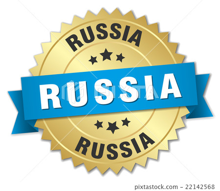 Russia round golden badge with blue ribbon Russia round golden badge with blue ribbon 22142568
