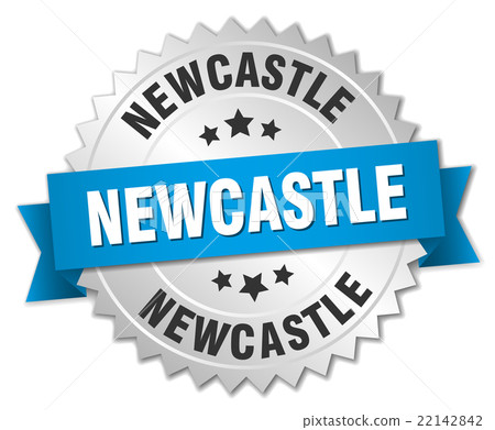 Newcastle round silver badge with blue ribbon 22142842