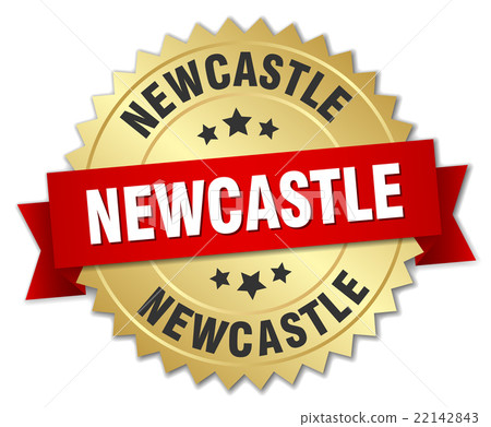 Newcastle round golden badge with red ribbon 22142843
