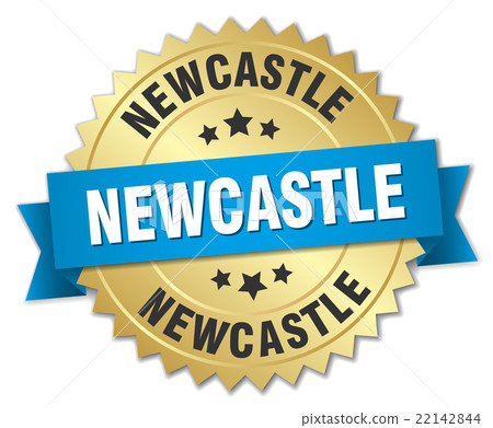 Newcastle round golden badge with blue ribbon 22142844