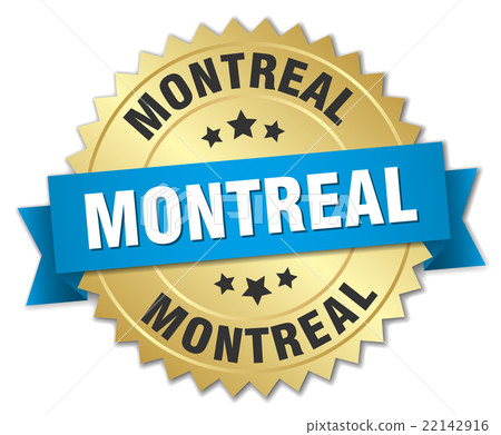 Montreal round golden badge with blue ribbon 22142916