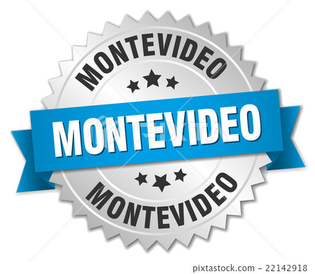 Montevideo round silver badge with blue ribbon 22142918