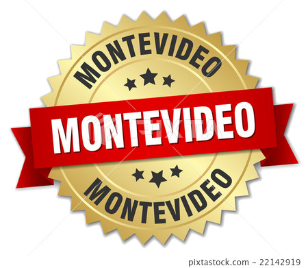 Montevideo round golden badge with red ribbon 22142919