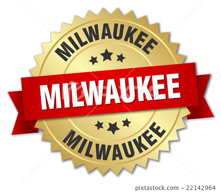 Milwaukee round golden badge with red ribbon 22142964