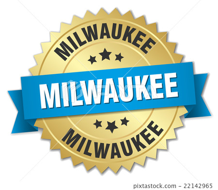 Milwaukee round golden badge with blue ribbon 22142965