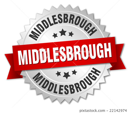 Middlesbrough round silver badge with red ribbon 22142974