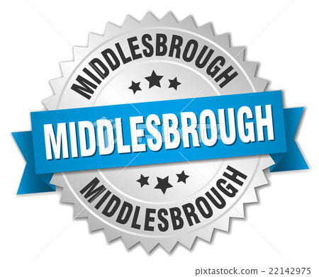 Middlesbrough round silver badge with blue ribbon 22142975
