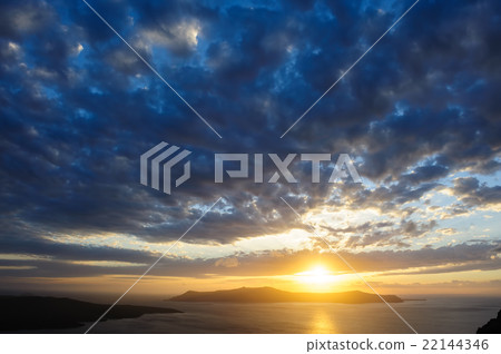 Dramatic sunset over Santorini caldera sea Dramatic sunset over Santorini caldera sea 22144346
