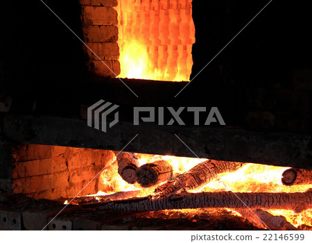 Brickwork, firewood, burning, exhaust fumes 22146599