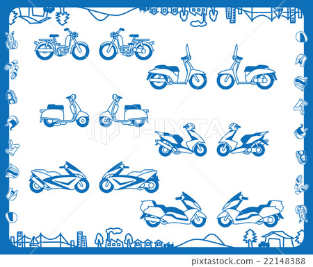 輕便摩托車和踏板車（平面設計）藍色 22148388