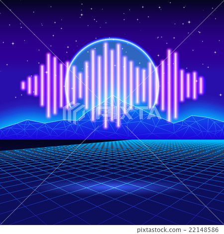 Retro gaming neon background with shiny music wave Retro gaming neon background with shiny music wave 22148586