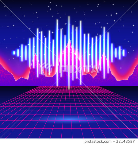 Retro gaming neon background with shiny music wave 22148587