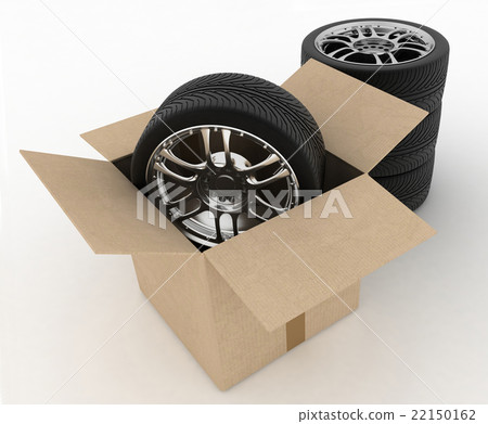 Open Cardboard Box with Tires Open Cardboard Box with Tires 22150162