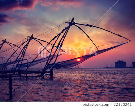 Chinese fishnets on sunset. Kochi, Kerala, India 22150241