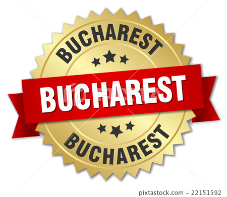 Bucharest round golden badge with red ribbon Bucharest round golden badge with red ribbon 22151592