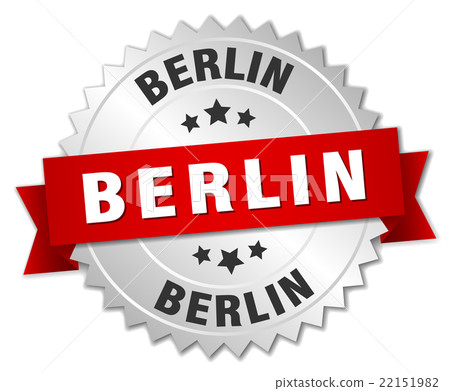 Berlin round silver badge with red ribbon - Stock Illustration ...