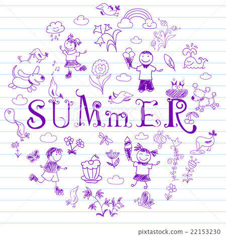 Summertime. Collection of elements in doodle style Summertime. Collection of elements in doodle style 22153230