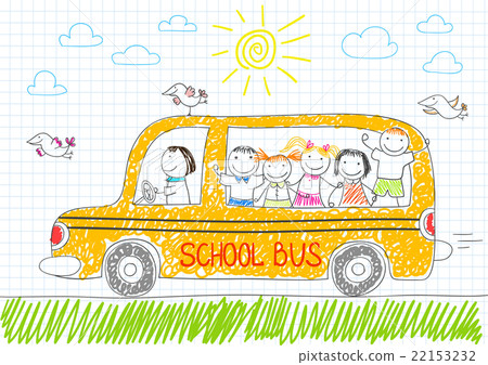 Happy children in yellow school bus Happy children in yellow school bus 22153232