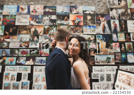 Gorgeous wedding couple, bride, groom kissing and 22154530