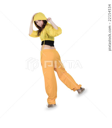 Teenager dancing breakdance in action over white 22154534