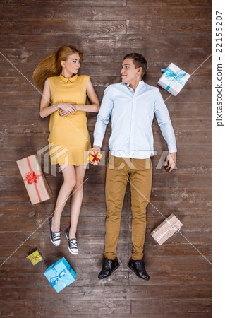 Top view photo of couple on wooden floor Top view photo of couple on wooden floor 22155207