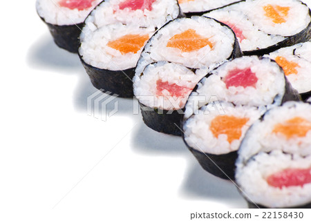 Set of rolls with a salmon and eel isolated Set of rolls with a salmon and eel isolated 22158430