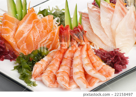 Set of Sashimi on Daikon with Seaweed, Cucumber Set of Sashimi on Daikon with Seaweed, Cucumber 22158497