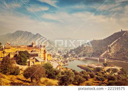 View of Amer Amber fort and Maota lake, Rajasthan View of Amer Amber fort and Maota lake, Rajasthan 22159575