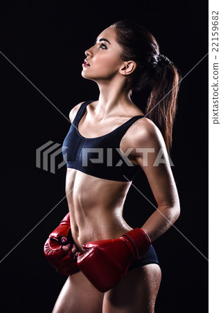 Fitness girl on black background Fitness girl on black background 22159682