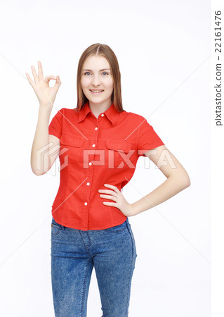 Portrait of beautiful woman in red 22161476