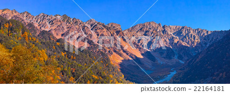 Full view of Hotaka mountain peak in the morning sun 22164181