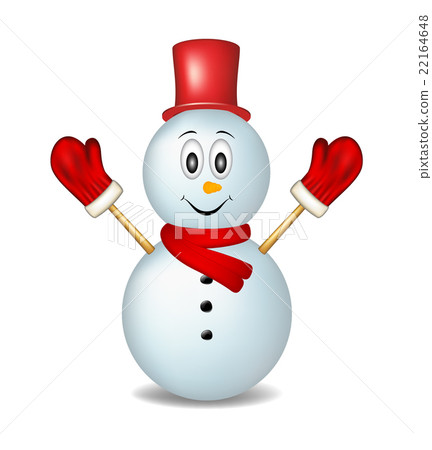 Smiling snowman wearing mittens, hat and scarf - Stock Illustration ...