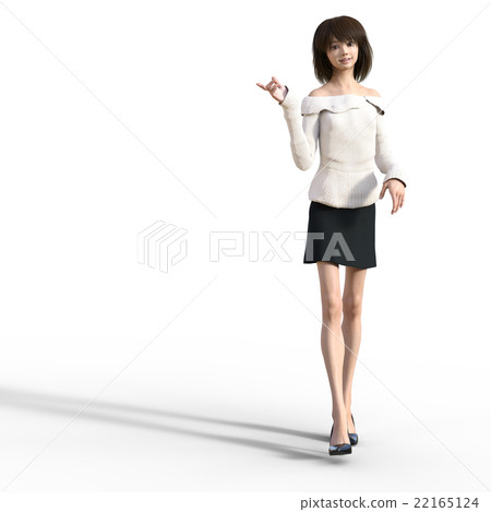 一點關閉肩毛衣女性perming3DCG插圖素材 22165124