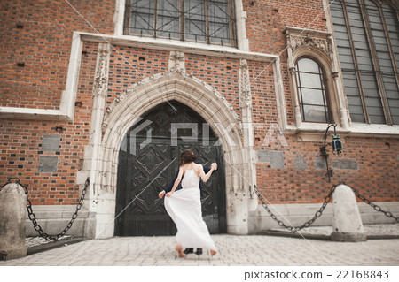 Gorgeous wedding couple, bride, groom posing near Gorgeous wedding couple, bride, groom posing near 22168843