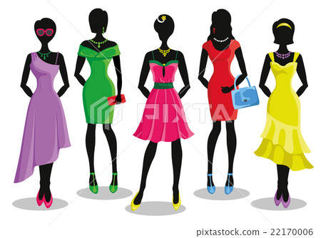 Fashion girl in Colored party dresses.Sale poster - Stock Illustration ...