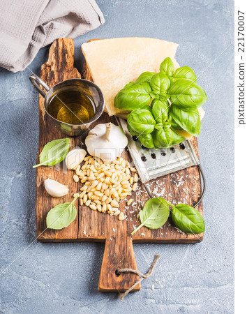Ingredients for cooking Pesto sauce. Parmesan 22170007