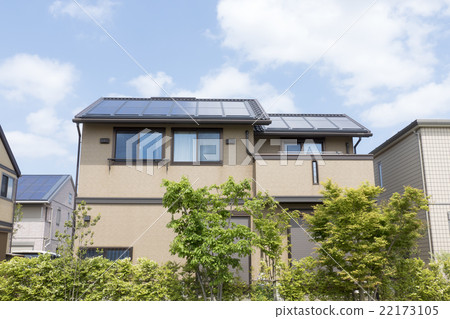 Residential Newly Built Housing Image Solar Panel with Two Blue Sky Roof Installation Example 22173105