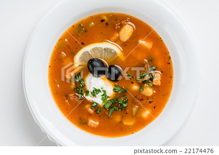 Meat solyanka- traditional Russian soup Meat solyanka- traditional Russian soup 22174476