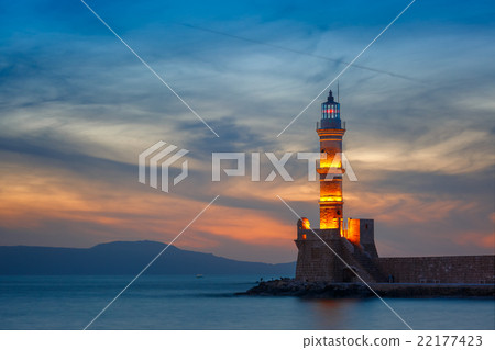 Lighthouse at sunset, Chania, Crete, Greece 22177423